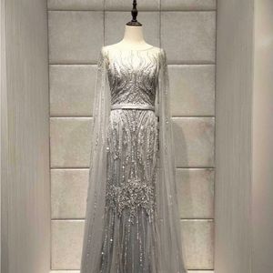 Long Sleeve fully lined custom Silver Dress